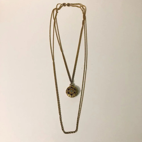 Vintage Goldette NY Pocket Necklace Long Chain  Layered Victorian Style - Picture 2 of 12